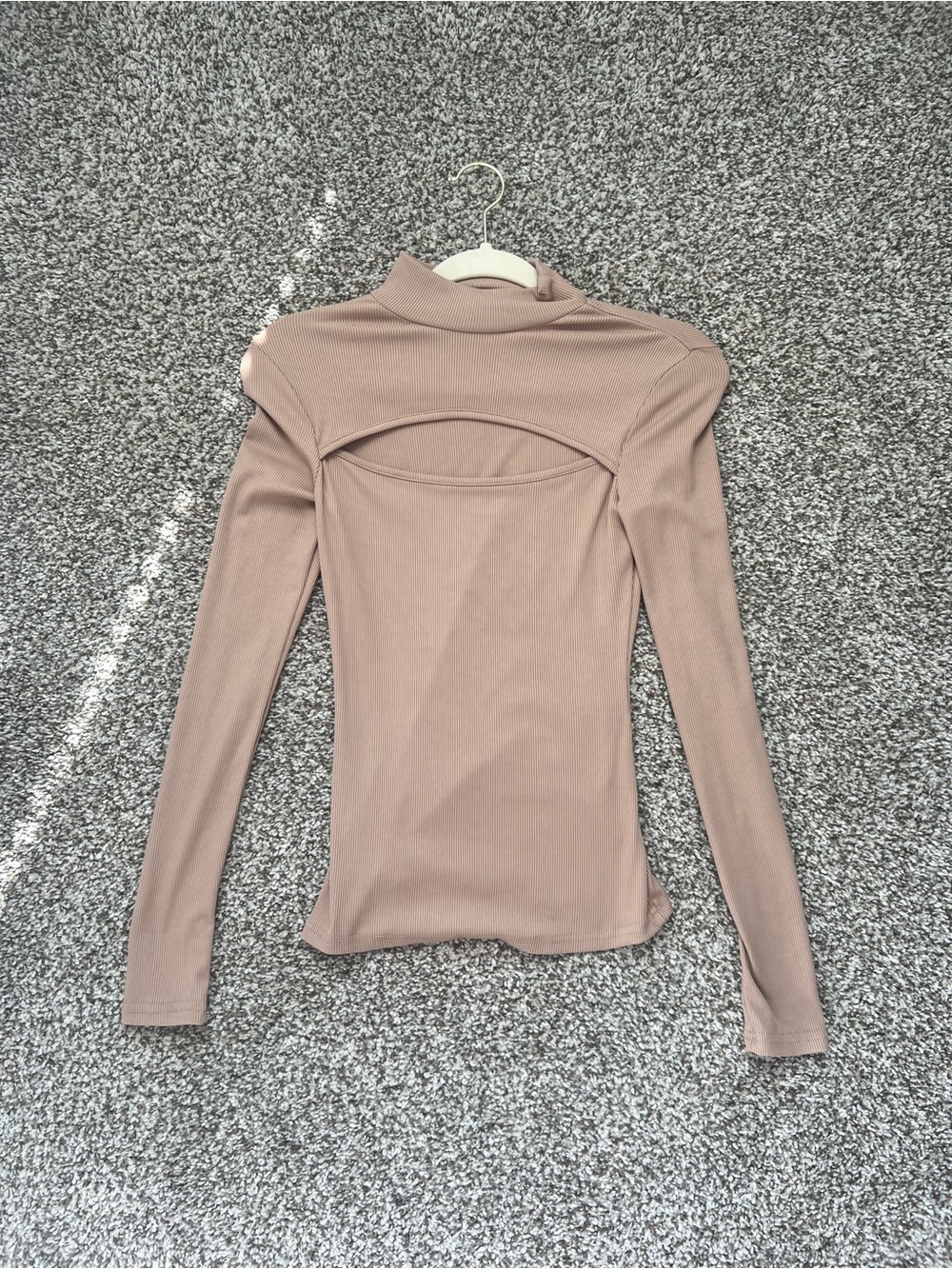 SHEIN Taupe Cutout Long-Sleeve Top